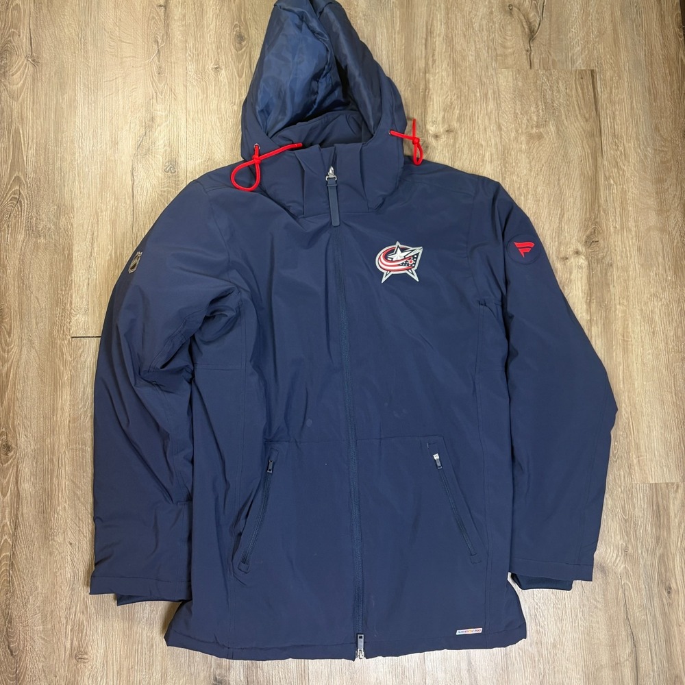 Columbus Blue Jackets Coat Fanatics Authentic Pro Medium Blue Hooded Hockey NHL